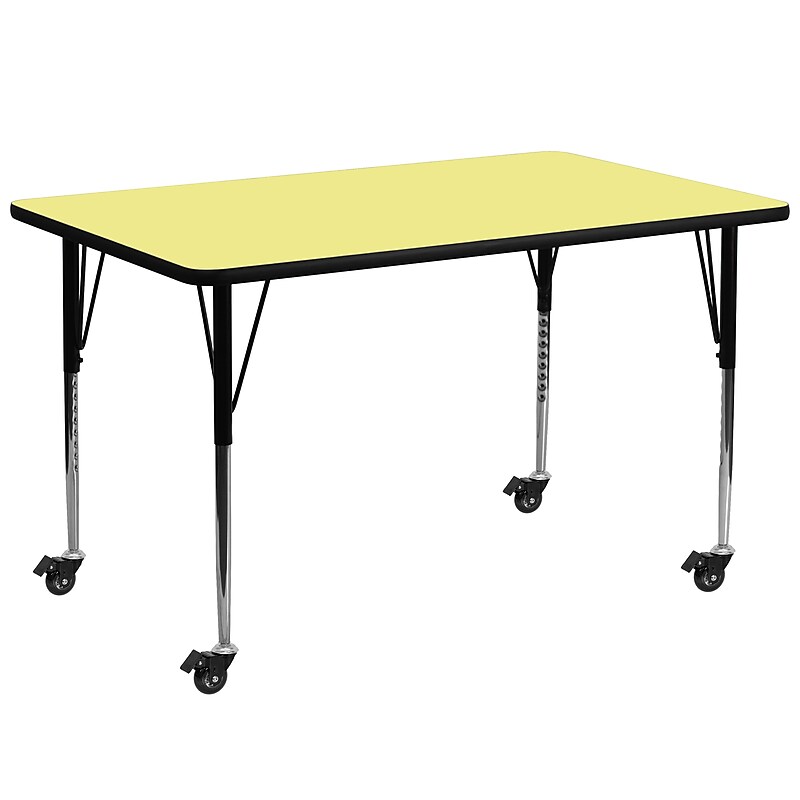Flash Furniture Wren Rectangular Mobile Activity Table, 30" x 72", Height Adjustable, Yellow (XUA3072RECYLTAC) image 1