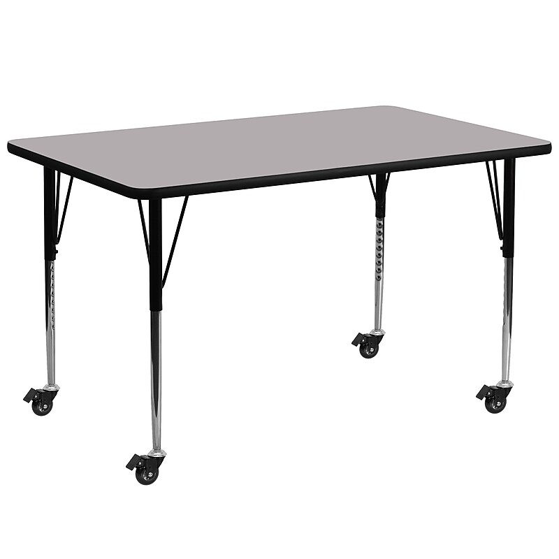Flash Furniture Wren Rectangular Mobile Activity Table, 30" x 72", Height Adjustable, Gray (XUA3072RECGYTAC) image 1