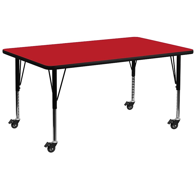Flash Furniture Wren Rectangular Mobile Activity Table, 30" x 72", Height Adjustable, Red (XUA3072RECRDHPC) image 1
