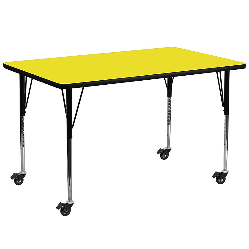 Flash Furniture Wren Rectangular Mobile Activity Table, 30" x 72", Height Adjustable, Yellow (XUA3072RECYLHAC) image 1