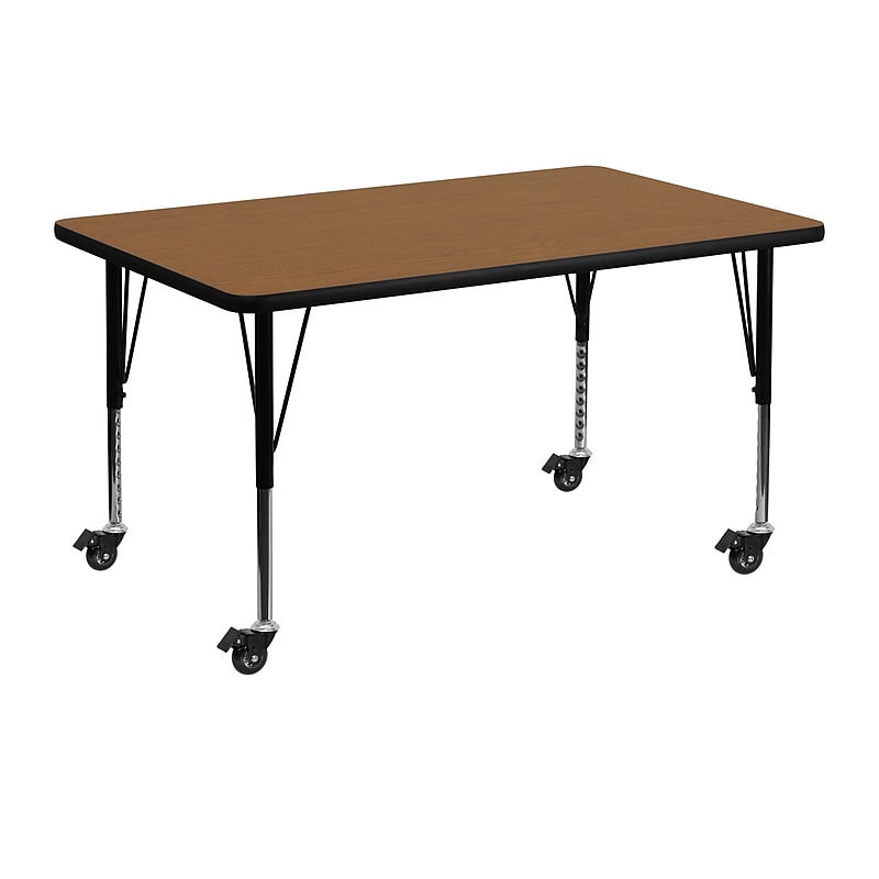 Flash Furniture Wren Rectangular Mobile Activity Table, 30'' x 48'', Height Adjustable, Oak (XUA3048RECOKTPC) image 1