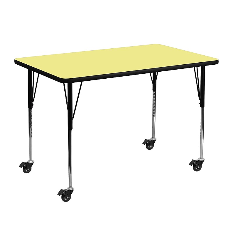 Flash Furniture Wren Rectangular Mobile Activity Table, 30'' x 48'', Height Adjustable, Yellow (XUA3048RECYLTAC) image 1