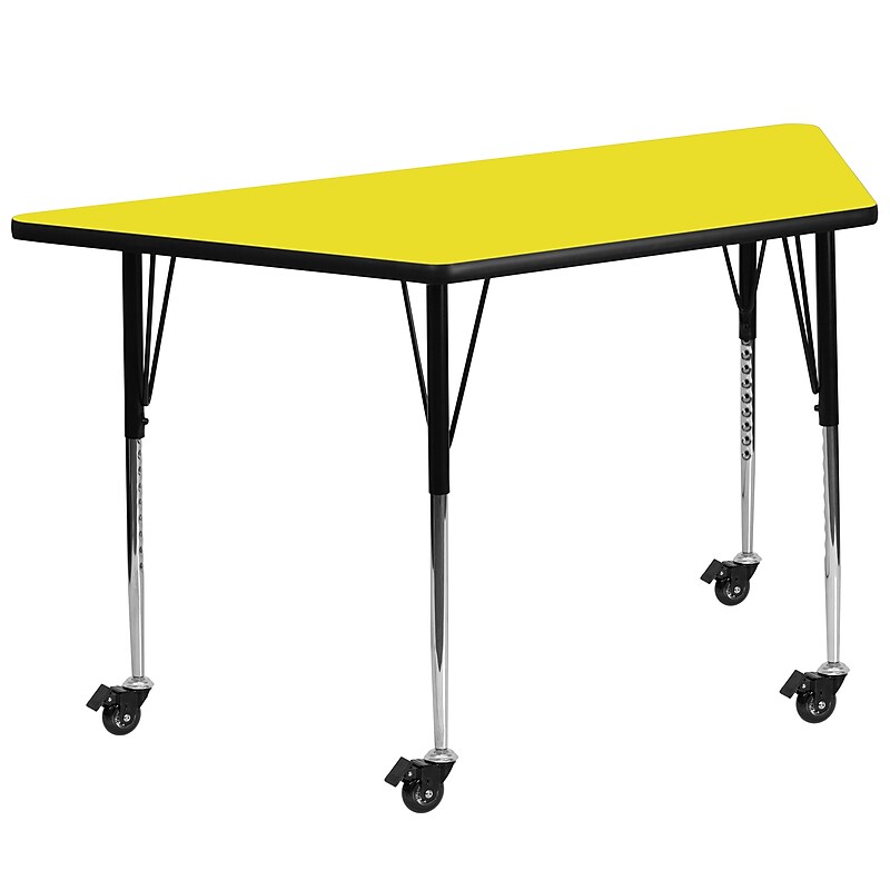 Flash Furniture Wren Trapezoid Mobile Activity Table, 22.5" x 45", Height Adjustable, Yellow (XUA2448TRPYLHAC) image 1