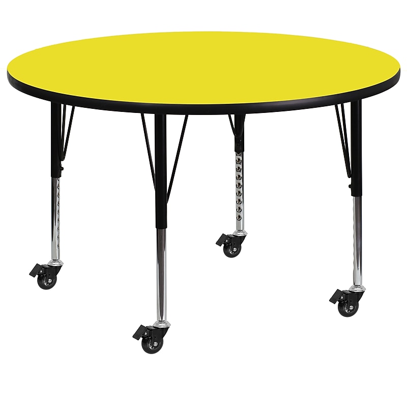 Flash Furniture Wren 48'' Round Mobile Activity Table, Height Adjustable, Yellow (XUA48RNDYLHPC) image 1