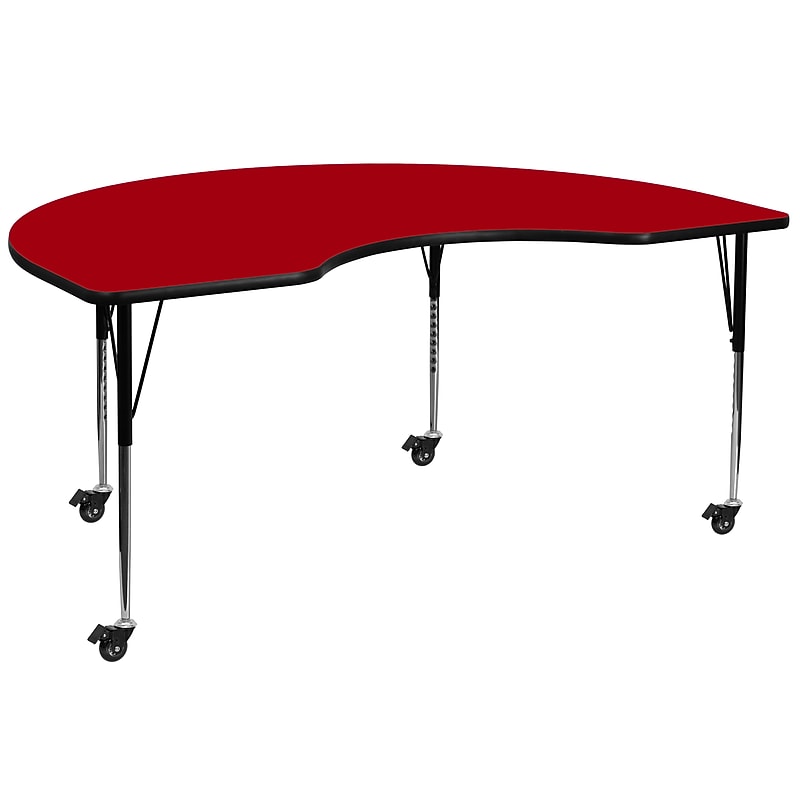 Flash Furniture Wren Kidney Mobile Activity Table, 48" x 96", Height Adjustable, Red (XUA4896KIDRDTAC) image 1