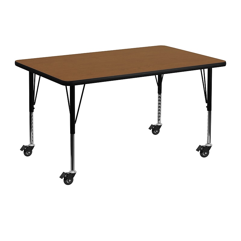 Flash Furniture Wren Rectangular Mobile Activity Table, 30'' x 48'', Height Adjustable, Oak (XUA3048RECOKHPC) image 1