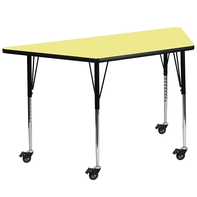 Flash Furniture Wren Trapezoid Mobile Activity Table, 29" x 57", Height Adjustable, Yellow (XUA3060TRPYLTAC) image 1