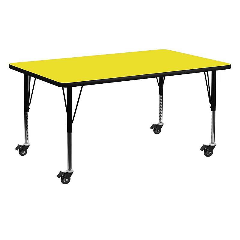 Flash Furniture Wren Rectangular Mobile Activity Table, 24'' x 60", Height Adjustable, Yellow (XUA2460RECYLHPC) image 1