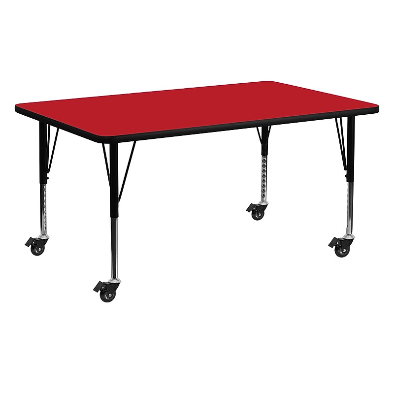 Flash Furniture Wren Rectangular Mobile Activity Table, 24'' x 60", Height Adjustable, Red (XUA2460RECRDHPC) image 1