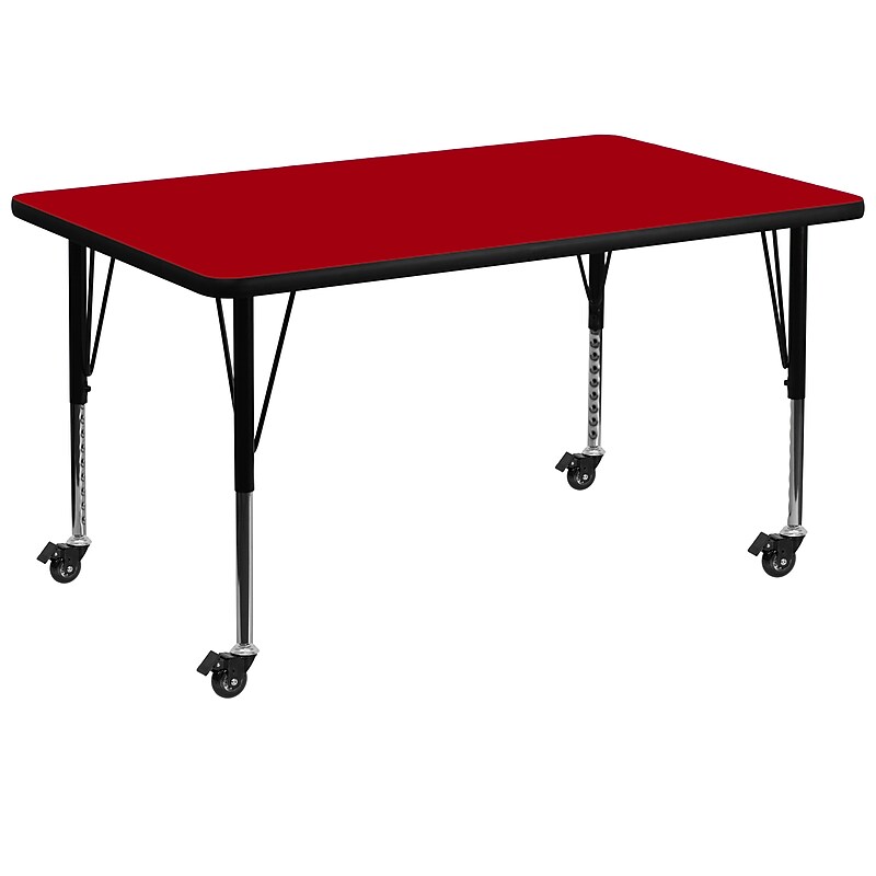 Flash Furniture Wren Rectangular Mobile Activity Table, 36" x 72", Height Adjustable, Red (XUA3672RECRDTPC) image 1