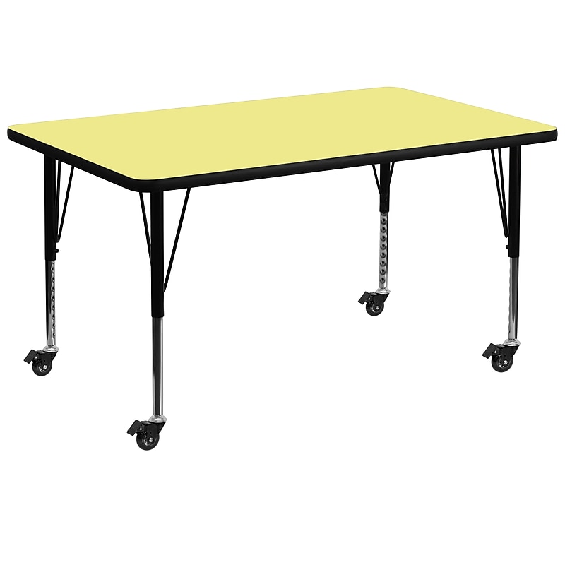 Flash Furniture Wren Rectangular Mobile Activity Table, 36" x 72", Height Adjustable, Yellow (XUA3672RECYLTPC) image 1