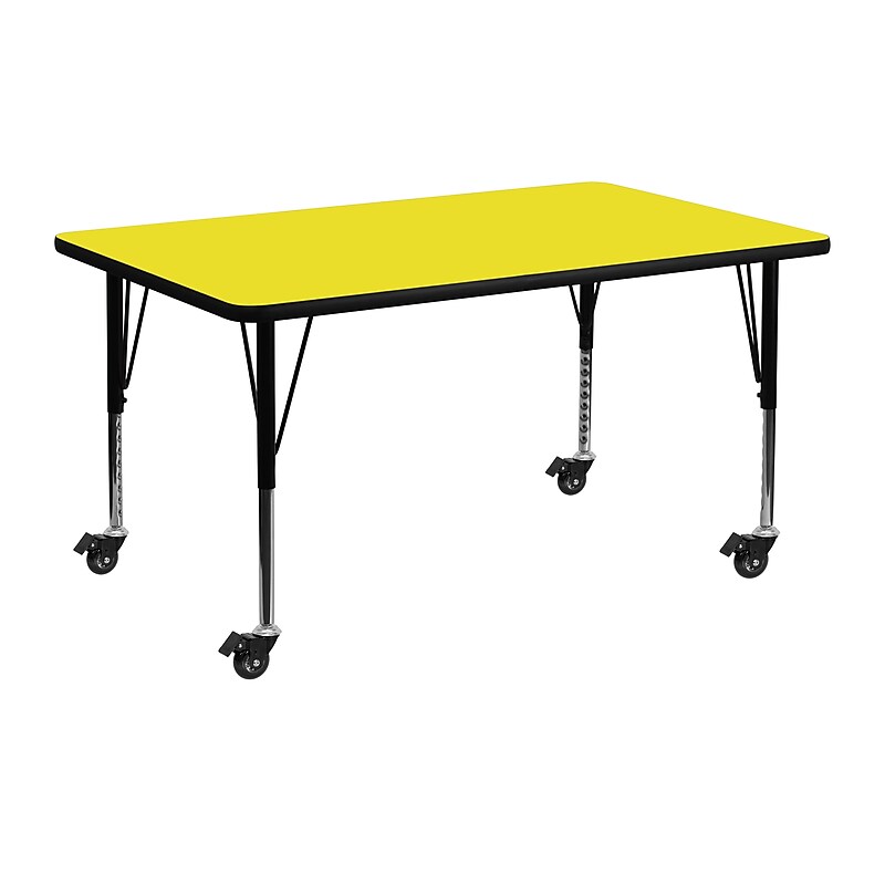 Flash Furniture Wren Rectangular Mobile Activity Table, 24" x 48", Height Adjustable, Yellow (XUA2448RECYLHPC) image 1