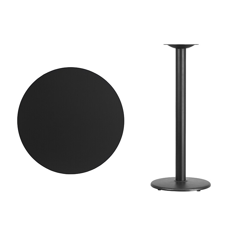 Flash Furniture 30'' Round Laminate Table Top with 18" Round Bar-Height Table Base, Black (XURD30BKTR18B) image 1