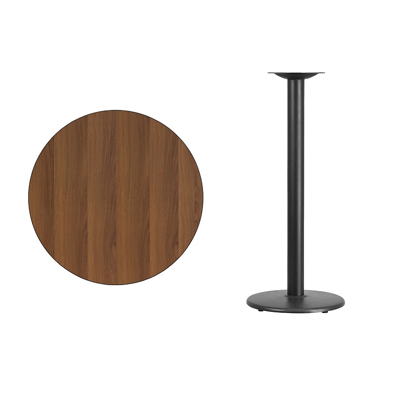 Flash Furniture 30'' Round Laminate Table Top with 18" Round Bar-Height Table Base, Walnut (XURD30WATR18B) image 1