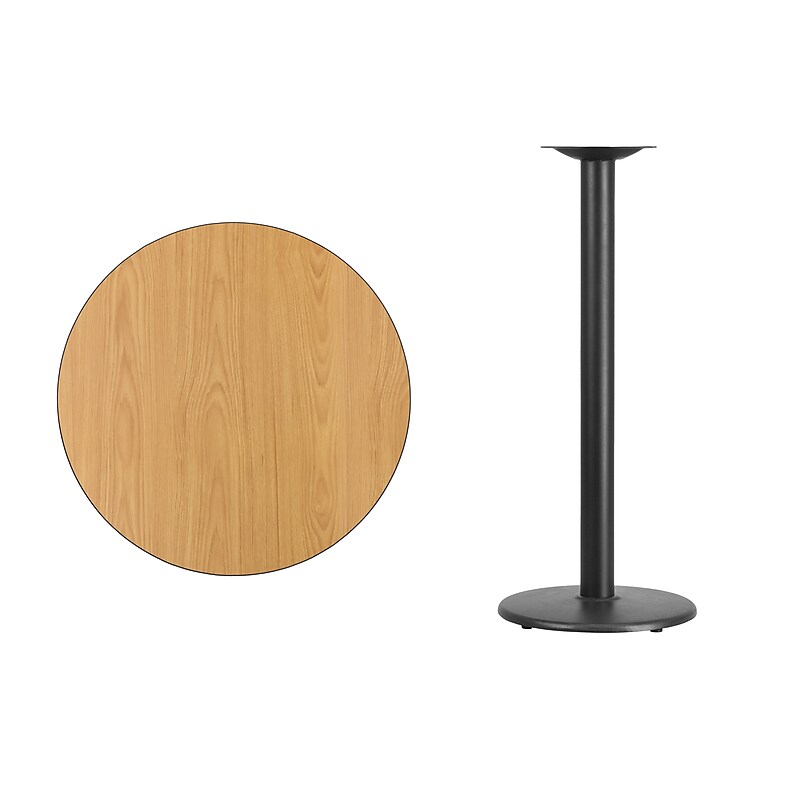 Flash Furniture 30'' Round Laminate Table Top with 18" Round Bar-Height Table Base, Natural (XURD30NTTR18B) image 1