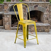 Flash Furniture Contemporary Metal Restaurant Counter Height Stool with Back, Yellow (ET353424YL)