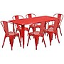 Flash Furniture Gilbert Indoor-Outdoor Table Set with 6 Stack Chairs, 63" x 31.5", Red (ETCT005630RED)~#|#~sp138378000_sc7