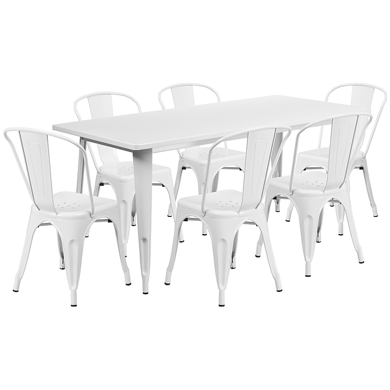 Flash Furniture Gilbert Indoor-Outdoor Table Set with 6 Stack Chairs, 63" x 31.5", White (ETCT005630WH) image 1