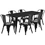Flash Furniture Gilbert Indoor-Outdoor Table Set with 6 Stack Chairs, 63" x 31.5", Black (ETCT005630BK)~#|#~sp138378050_sc7