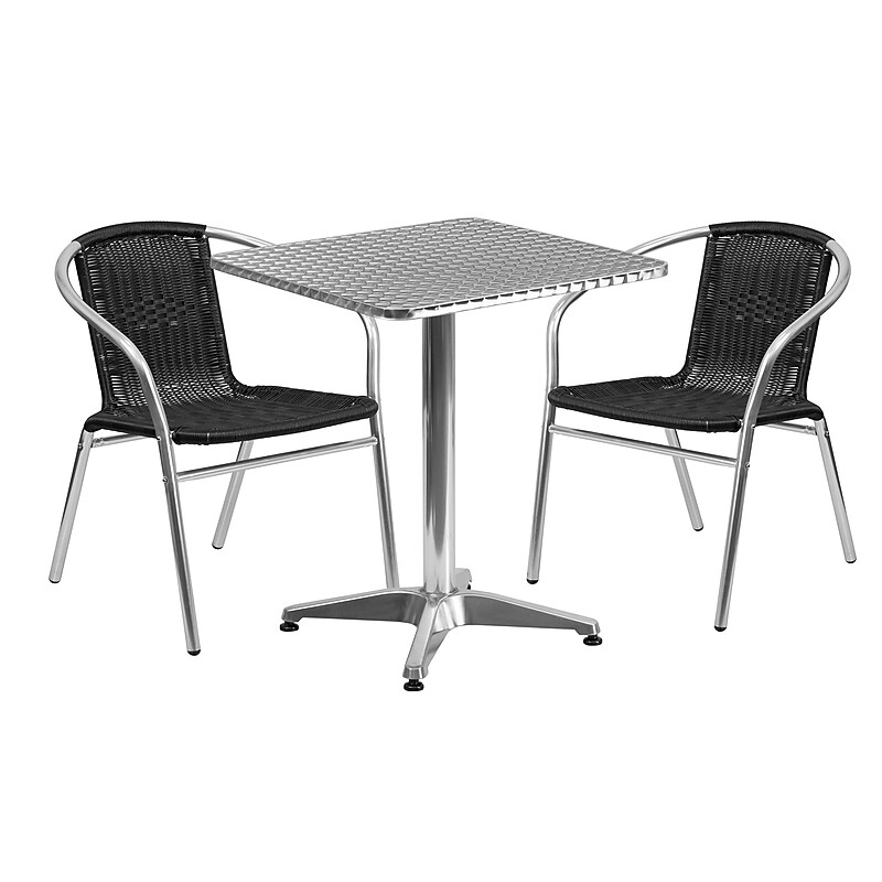 Flash Furniture Lila Indoor-Outdoor Table Set with 2 Chairs, 23.5" x 23.5", Aluminum/Black (TLH24SQ020BKCH2) image 1