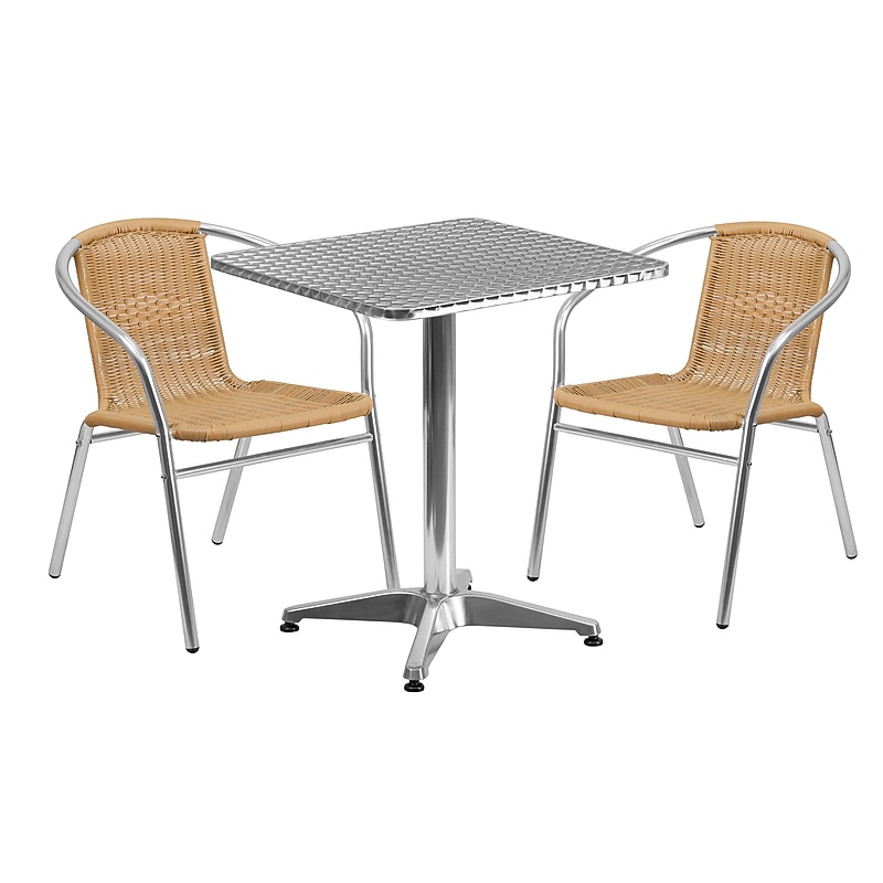 Flash Furniture Lila Indoor-Outdoor Table Set with 2 Chairs, 23.5" x 23.5", Aluminum/Beige (TLH24SQ020BGCH2) image 1