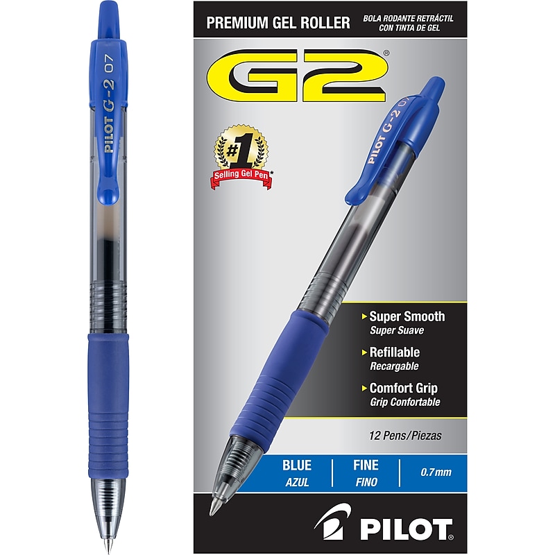 Pilot G2 Retractable Gel Pens, Fine Point, 0.7mm, Blue Ink, Dozen (31021) image 1