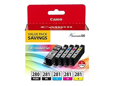 Canon PGI 280 / CLI-281 5 Color Value Pack Cyan Standard Yield and Magenta/Yellow/Black/Black Ink Cartridges (2075C006) Sansujyuku sansujyuku.com