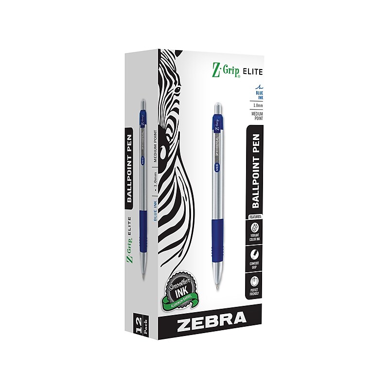 Zebra Z-Grip Elite Retractable Ballpoint Pen, Medium Point, 1.0mm, Blue Ink, Dozen (27020) image 1