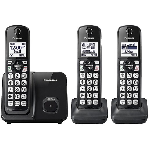 Panasonic KXTGD513B 3Handset Cordless Telephone, Black at Staples