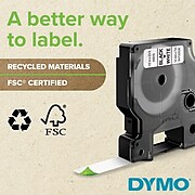 DYMO D1 Standard 45013 Label Maker Tape, 1/2"W, Black On White
