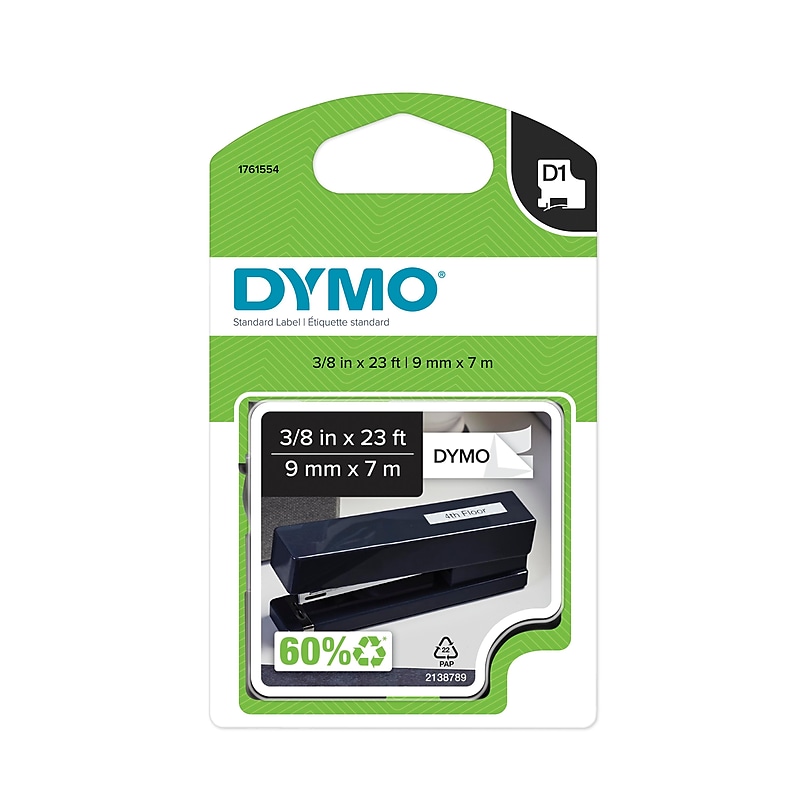 DYMO D1 Standard 1761554 Label Maker Tape, 3/8" x 23', Black on White (1761554) image 1
