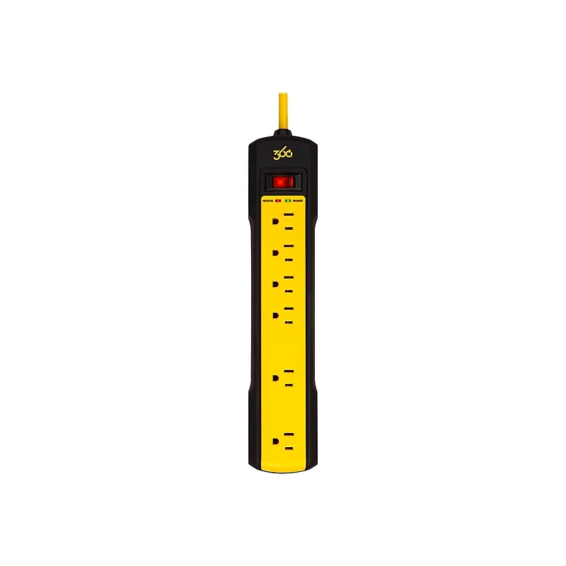 360 Electrical 6-Outlet Surge Protector, 8', Black/Yellow (36003-4ES-C1) image 1
