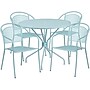 Flash Furniture Oia Indoor-Outdoor 35.25" Round Steel Patio Table Set with 4 Round Back Chairs, Sky Blue (CO35RD03CHR4SB)~#|#~sp140449450_sc7