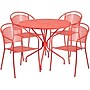 Flash Furniture Oia Indoor-Outdoor 35.25" Round Steel Patio Table Set with 4 Round Back Chairs, Coral (CO35RD03CHR4RD)~#|#~sp140449547_sc7