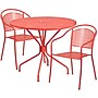 Flash Furniture Oia Indoor-Outdoor 35.25" Round Steel Patio Table Set with 2 Round Back Chairs, Coral (CO35RD03CHR2RD)~#|#~sp140450651_sc7