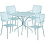 Flash Furniture Oia Indoor-Outdoor 35.25" Round Steel Patio Table Set with 4 Square Back Chairs, Sky Blue (CO35RD02CHR4SB)~#|#~sp140450664_sc7