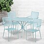 Flash Furniture Oia Indoor-Outdoor 35.25" Round Steel Patio Table Set with 4 Square Back Chairs, Sky Blue (CO35RD02CHR4SB)~#|#~sp140450666_sc7