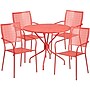 Flash Furniture Oia Indoor-Outdoor 35.25" Round Steel Patio Table Set with 4 Square Back Chairs, Coral (CO35RD02CHR4RD)~#|#~sp140450674_sc7