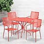 Flash Furniture Oia Indoor-Outdoor 35.25" Round Steel Patio Table Set with 4 Square Back Chairs, Coral (CO35RD02CHR4RD)~#|#~sp140450675_sc7