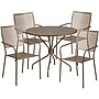 Flash Furniture Oia Indoor-Outdoor 35.25" Round Steel Patio Table Set with 4 Square Back Chairs, Gold (CO35RD02CHR4GD)~#|#~sp140450679_sc7