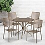 Flash Furniture Oia Indoor-Outdoor 35.25" Round Steel Patio Table Set with 4 Square Back Chairs, Gold (CO35RD02CHR4GD)~#|#~sp140450683_sc7