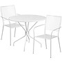 Flash Furniture Oia Indoor-Outdoor 35.25" Round Steel Patio Table Set with 2 Square Back Chairs, White (CO35RD02CHR2WH)~#|#~sp140450688_sc7