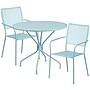 Flash Furniture Oia Indoor-Outdoor 35.25" Round Steel Patio Table Set with 2 Square Back Chairs, Sky Blue (CO35RD02CHR2SB)~#|#~sp140450693_sc7