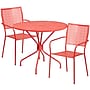 Flash Furniture Oia Indoor-Outdoor 35.25" Round Steel Patio Table Set with 2 Square Back Chairs, Coral (CO35RD02CHR2RD)~#|#~sp140450704_sc7