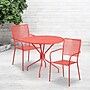Flash Furniture Oia Indoor-Outdoor 35.25" Round Steel Patio Table Set with 2 Square Back Chairs, Coral (CO35RD02CHR2RD)~#|#~sp140450705_sc7