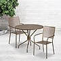 Flash Furniture Oia Indoor-Outdoor 35.25" Round Steel Patio Table Set with 2 Square Back Chairs, Gold (CO35RD02CHR2GD)~#|#~sp140450713_sc7