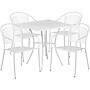 Flash Furniture Oia Indoor-Outdoor 28" Square Steel Patio Table Set with 4 Round Back Chairs, White (CO28SQ03CHR4WH)~#|#~sp140450717_sc7
