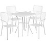 Flash Furniture Oia Indoor-Outdoor 28" Square Steel Patio Table Set with 4 Square Back Chairs, White (CO28SQ02CHR4WH)~#|#~sp140453831_sc7