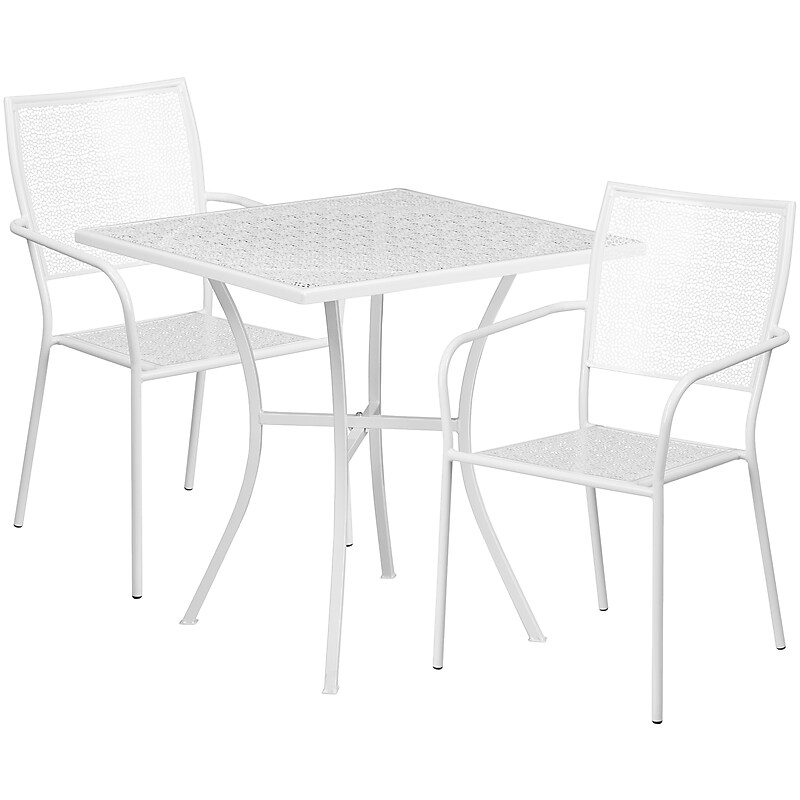 Flash Furniture Oia Indoor-Outdoor 28" Square Steel Patio Table Set with 2 Square Back Chairs, White (CO28SQ02CHR2WH) image 1