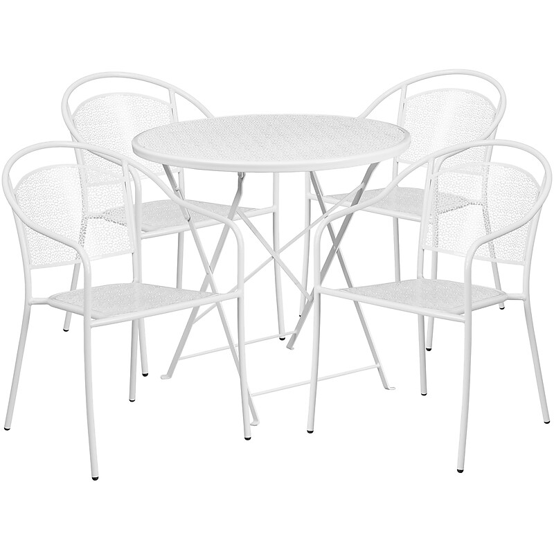 Flash Furniture Oia Indoor-Outdoor 30" Round Steel Folding Patio Table Set with 4 Round Back Chairs, White (CO30RDF03CHR4WH) image 1